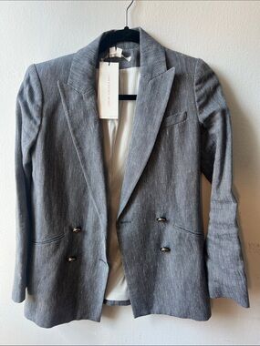 Veronica Beard Gray Herringbone Double-Breasted Blazer